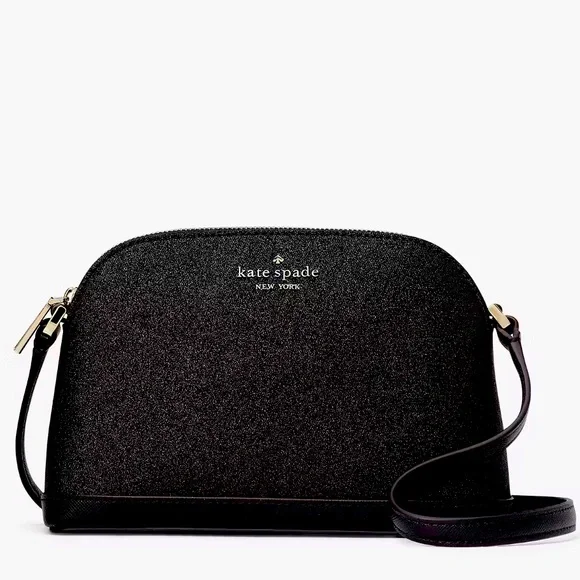 NWT Kate Spade Holiday Black Glitter Tinsel Small Dome Crossbody in - Picture 1 of 9